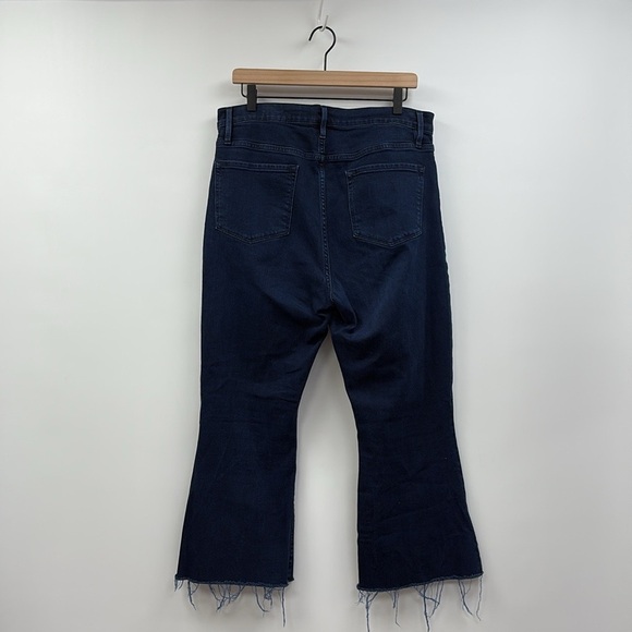 Frame Le Crop High Rise Flare Raw Hem Jeans Fiona Dark Washed Denim 32 - Picture 6 of 11